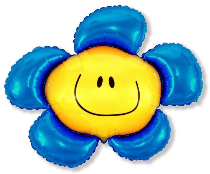 Smiling Flower Blue 41" Foil Balloon