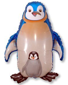 Penguin Blue with Baby 31" Super Shape Foil Balloon