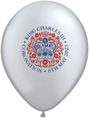 Official Kings Coronation Printed Latex balloons (White 10pc)