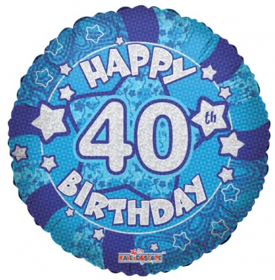 Blue Holographic Happy 40th Birthday Balloon - 18 inch