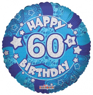 Blue Holographic Happy 60th Birthday Balloon - 18 inch