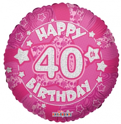 Pink Holographic Happy 40th Birthday Balloon - 18 inch