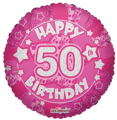 Pink Holographic Happy 50th Birthday Balloon - 18 inch