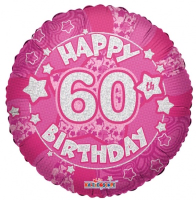 Pink Holographic Happy 60th Birthday Balloon - 18 inch